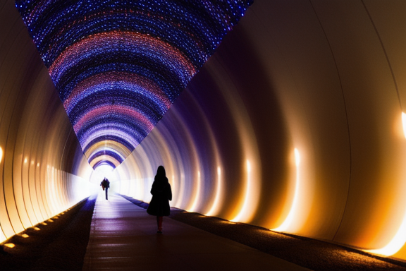 Person walking through a tunnel of light