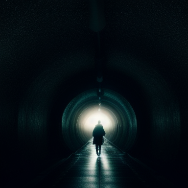 Person walking through a dark tunnel